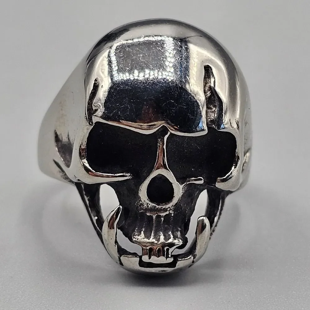 Mens Stainless Steel Skull Ring Gothic Biker Malazan Jaghut Tusk Metal Size 10.5